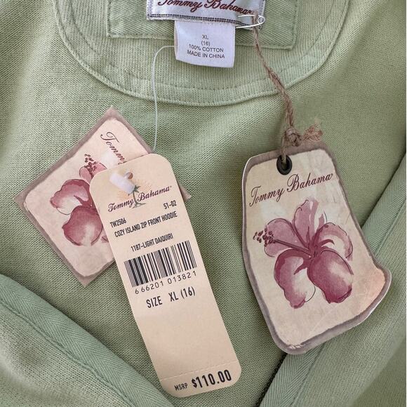 Tommy Bahama 100% cotton Cozy Island Zip Front Hoodie Sweatshirt green size XL - Picture 4 of 7